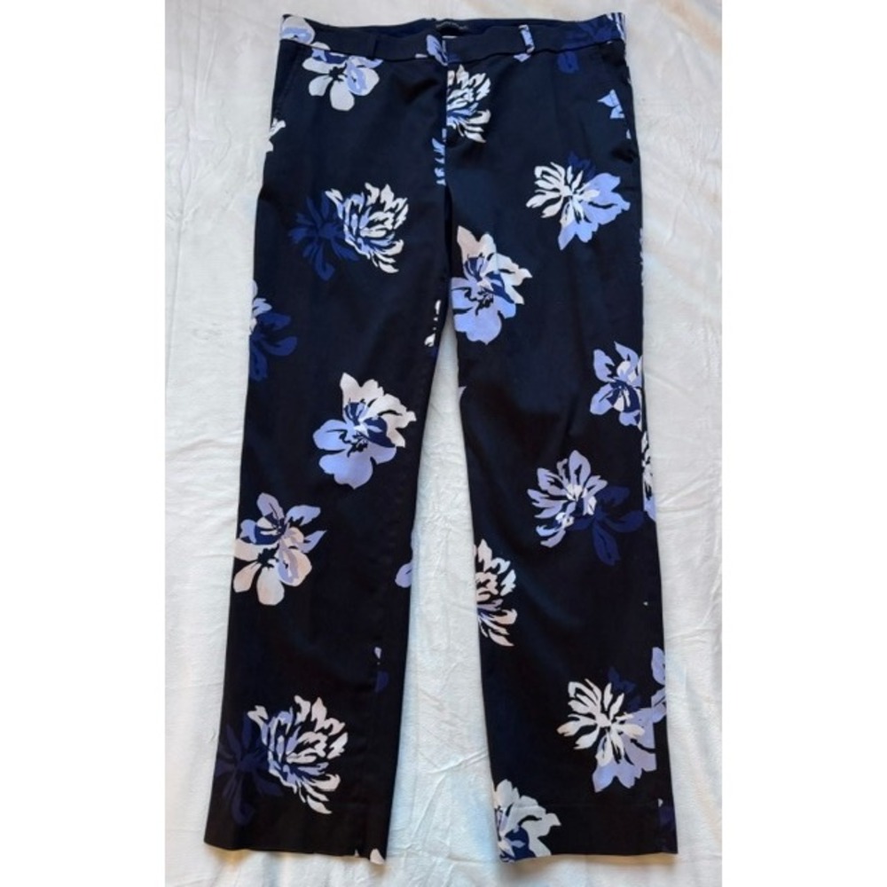 Banana Republic Ryan Fit Floral Straight Leg Pants Navy Blue White Women Size 8
